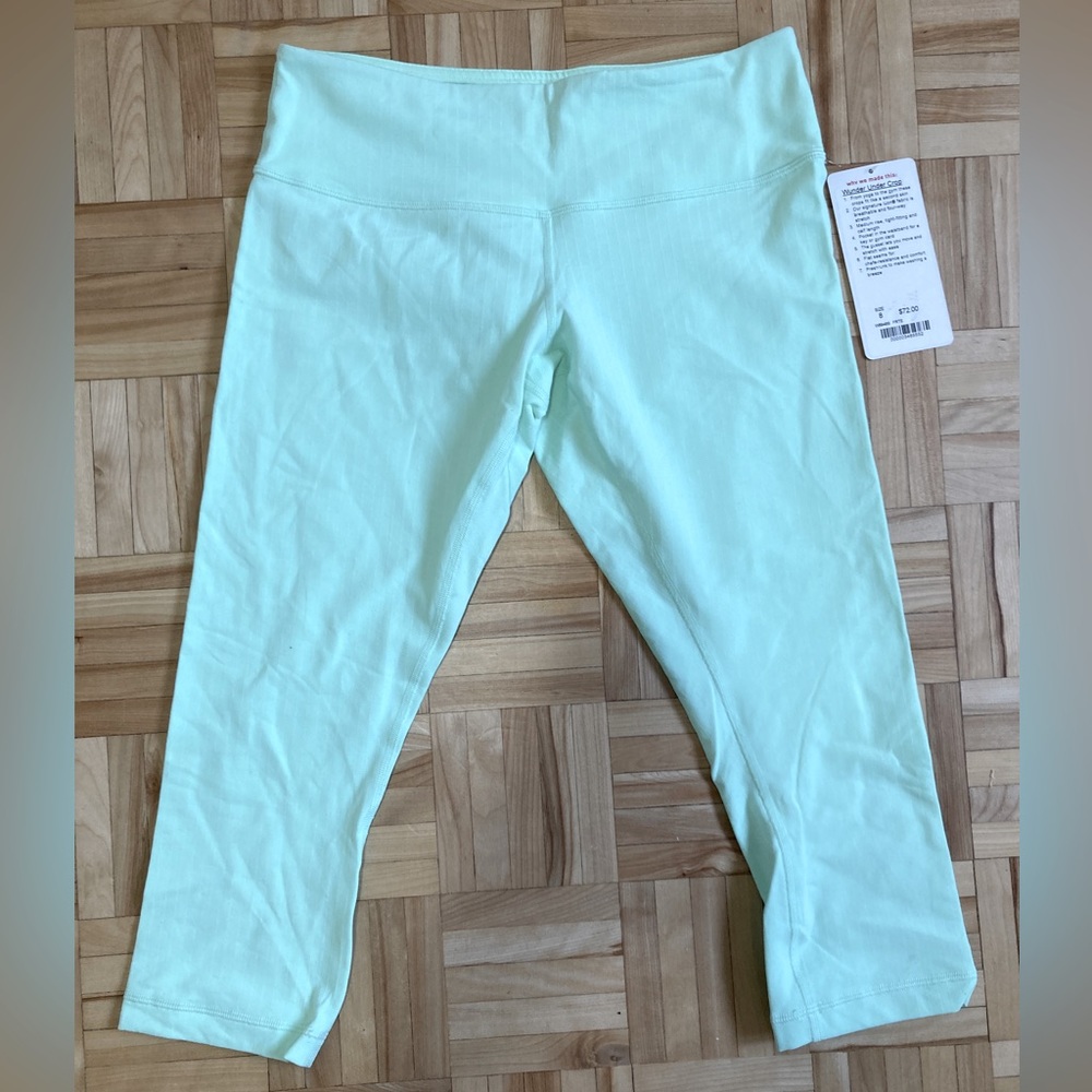 Lululemon Wunder Under crops low rise mint green pinstripe NWT RARE